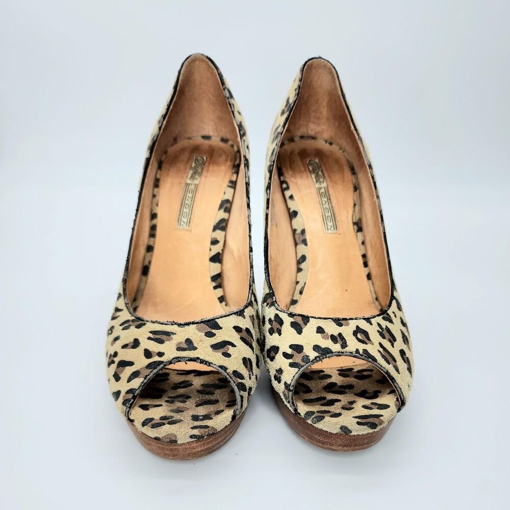 Vintage Buffalo London Leather Calfskin Animal Fur Print Pumps Heels